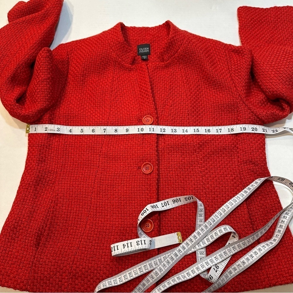 Eileen Fisher Red Jacket Basket Weave Quilted Button Front Size M B33#45 - Picture 10 of 11